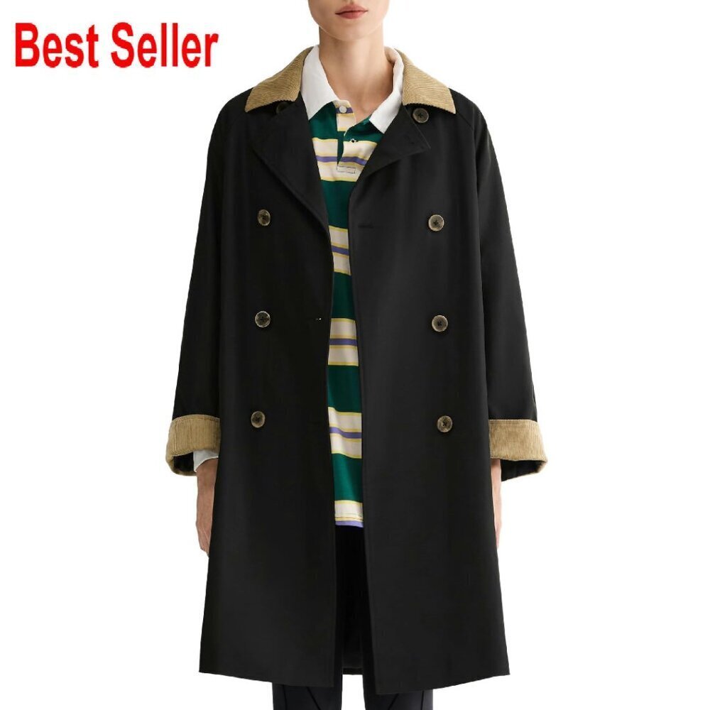 Oversized Double Breasted Trench Coat Windproof Barn Jacket Classic Chic